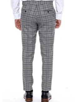 Wessi Mens Grey Plaid Slim Fit Dress Pants