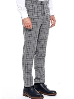 Wessi Mens Grey Plaid Slim Fit Dress Pants