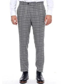 Wessi Mens Grey Plaid Slim Fit Dress Pants