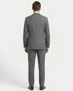 West End Gray Plaid Wool Slim Fit Notch Lapel 3 Piece Suit