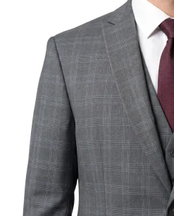 West End Gray Plaid Wool Slim Fit Notch Lapel 3 Piece Suit