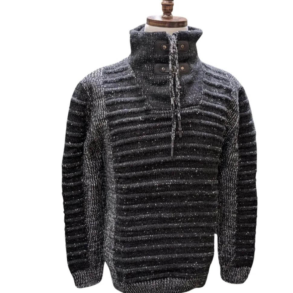 Young Republic Mens Black & White Cotton Blend Funnel Neck Sweater