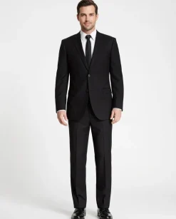 Zanetti Classic Fit Black Tonal Striped Two Button Wool Suit