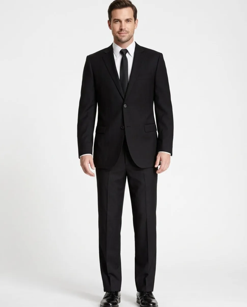 Zanetti Classic Fit Black Tonal Striped Two Button Wool Suit