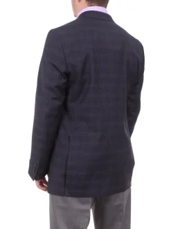 Zanetti Classic Fit Navy Blue Plaid Two Button Wool Blazer Sportcoat
