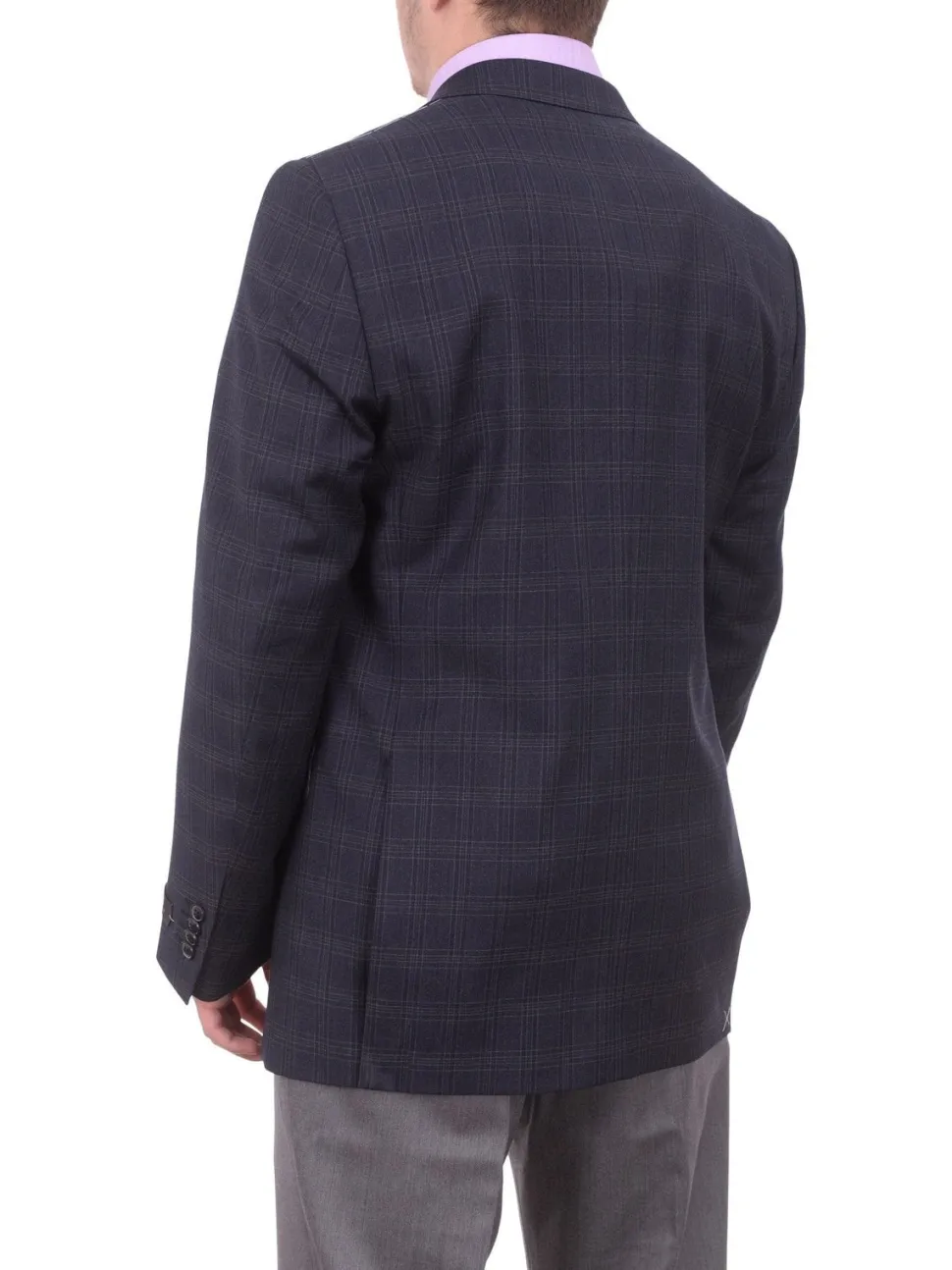 Zanetti Classic Fit Navy Blue Plaid Two Button Wool Blazer Sportcoat
