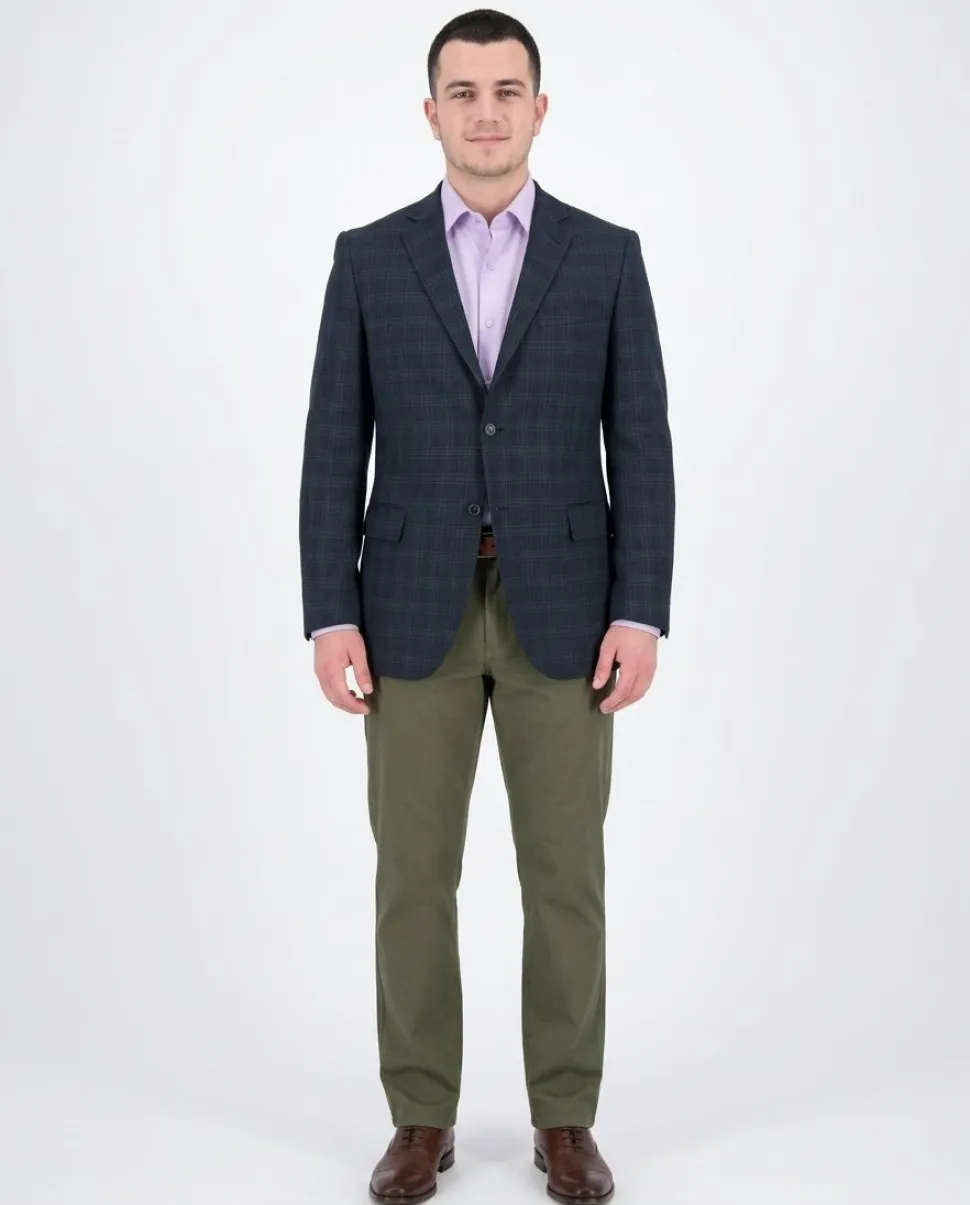 Zanetti Classic Fit Navy Blue Plaid Two Button Wool Blazer Sportcoat