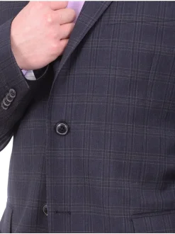 Zanetti Classic Fit Navy Blue Plaid Two Button Wool Blazer Sportcoat