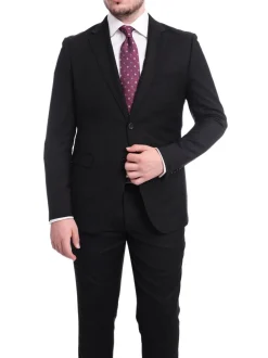 Zanetti Classic Fit Solid Black Two Button Wool Suit