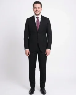 Zanetti Classic Fit Solid Black Two Button Wool Suit