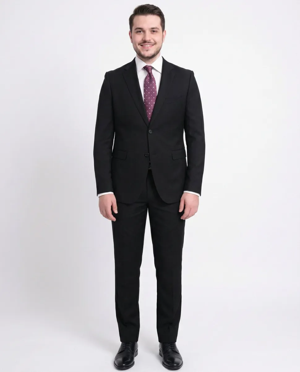 Zanetti Classic Fit Solid Black Two Button Wool Suit