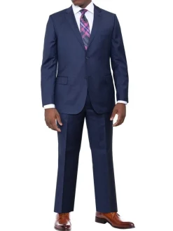 Zanetti Classic Fit Solid Navy Blue Two Button Wool Suit