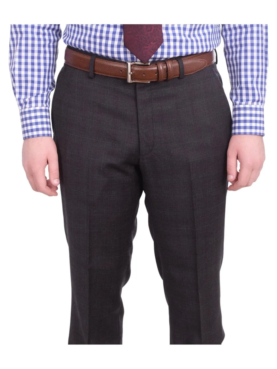 Zanetti Extra Slim Fit Charcoal Gray Plaid Two Button Wool Suit