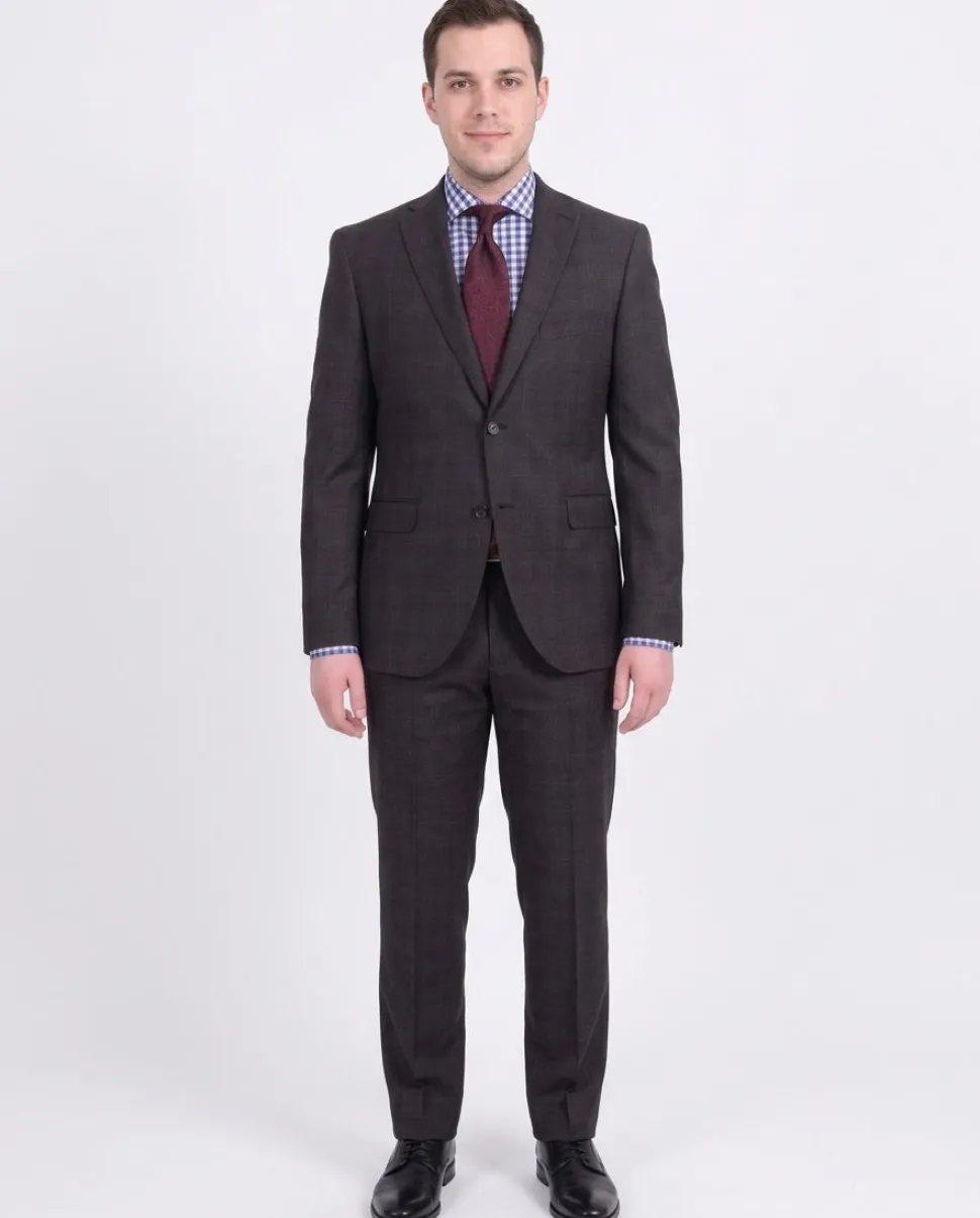 Zanetti Extra Slim Fit Charcoal Gray Plaid Two Button Wool Suit