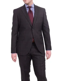 Zanetti Extra Slim Fit Charcoal Gray Plaid Two Button Wool Suit