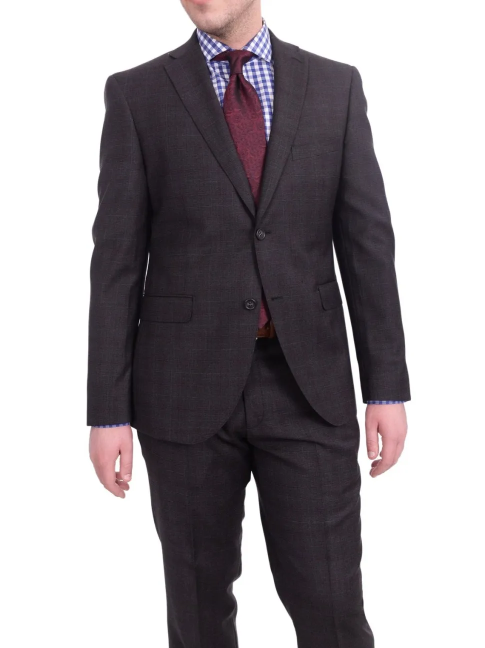Zanetti Extra Slim Fit Charcoal Gray Plaid Two Button Wool Suit
