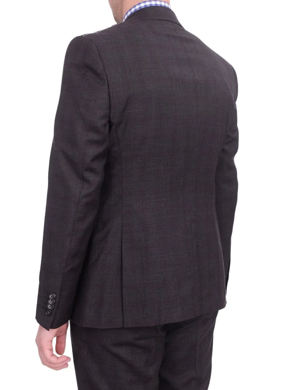 Zanetti Extra Slim Fit Charcoal Gray Plaid Two Button Wool Suit