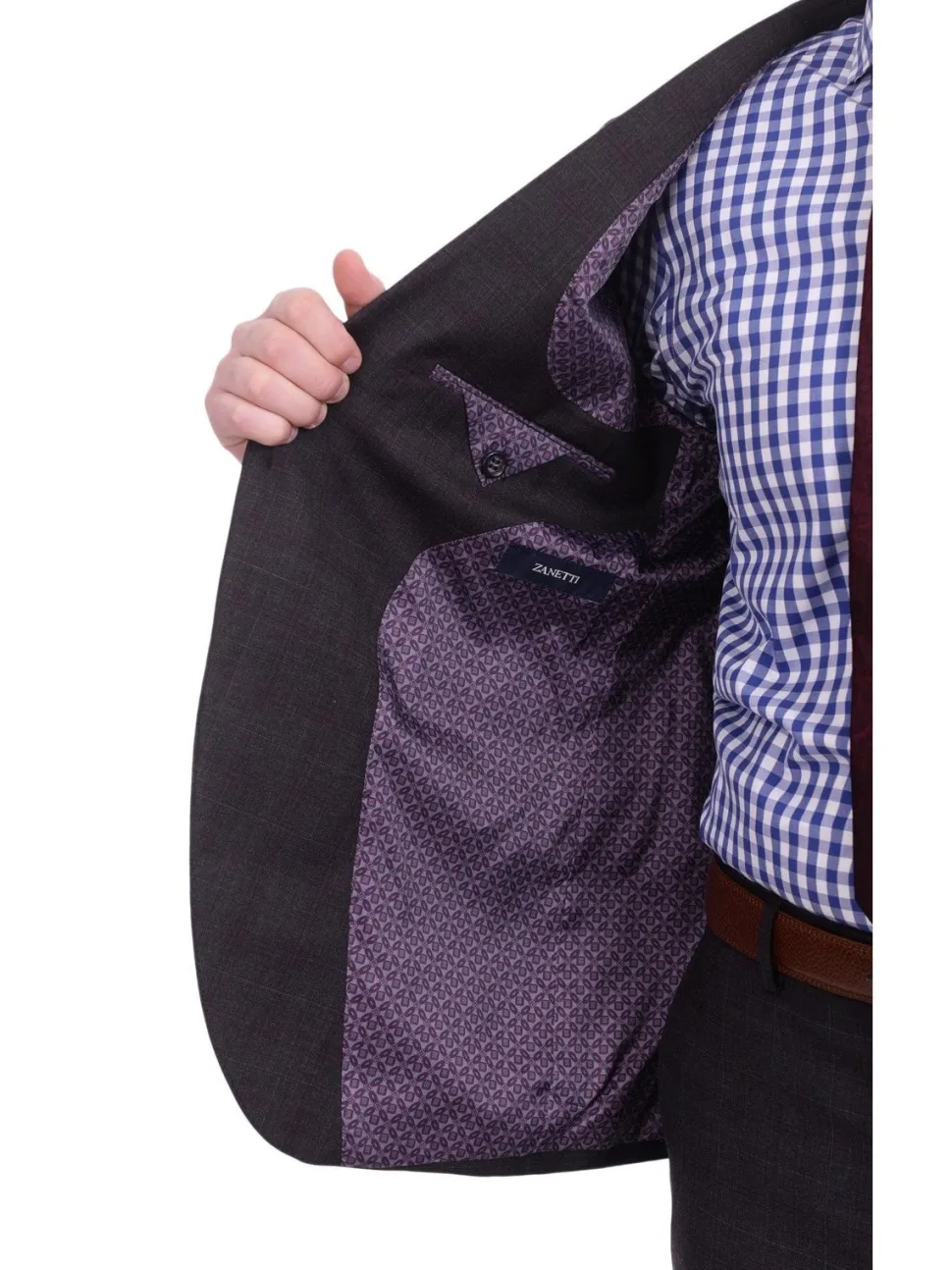 Zanetti Extra Slim Fit Charcoal Gray Plaid Two Button Wool Suit