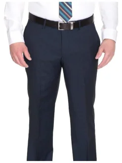 Zanetti Mens Classic Fit Solid Navy Blue Two Button Wool Suit