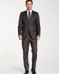 Zanetti Mens Slim Fit Charcoal Gray Pinstriped Two Button Wool Suit