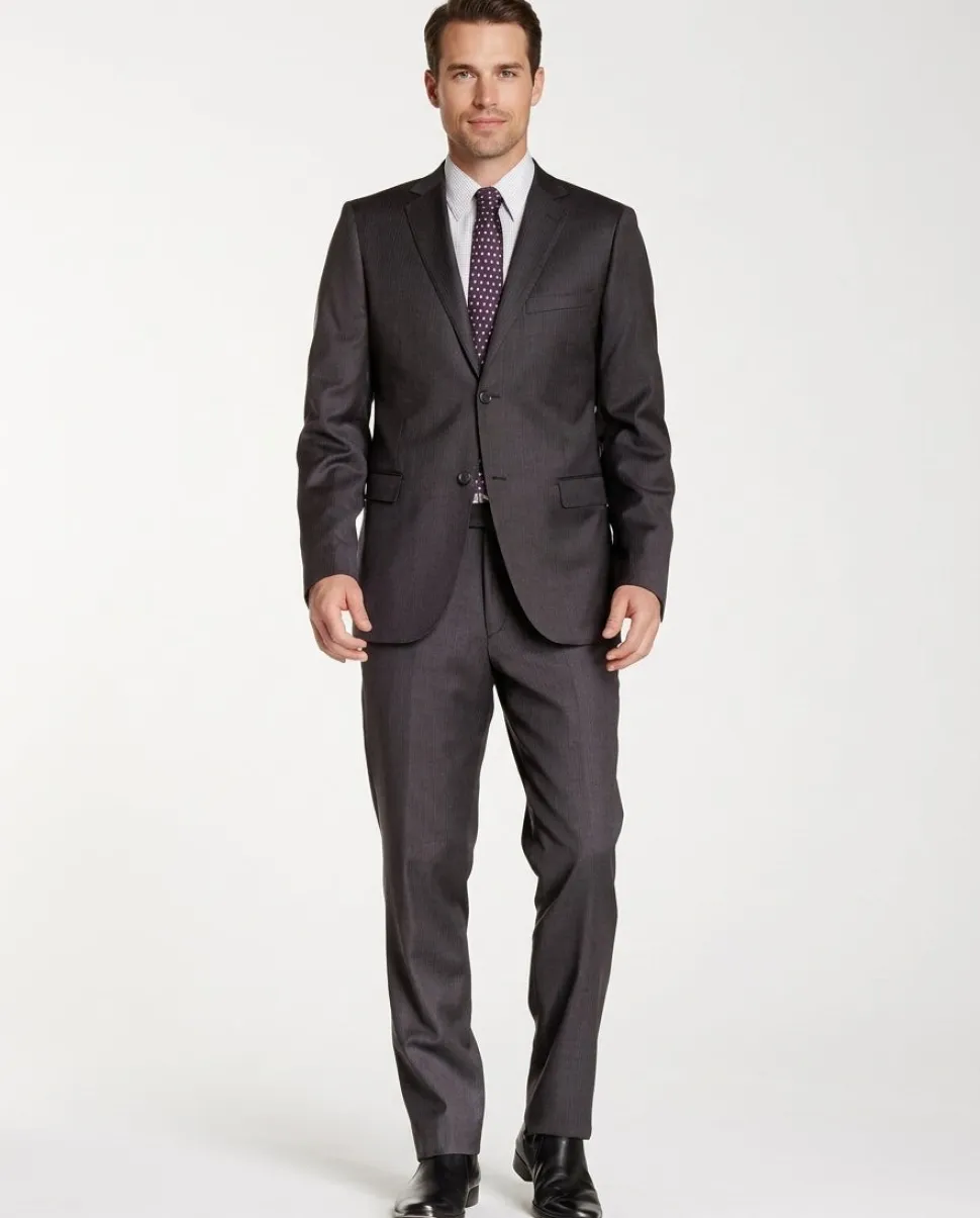 Zanetti Mens Slim Fit Charcoal Gray Pinstriped Two Button Wool Suit