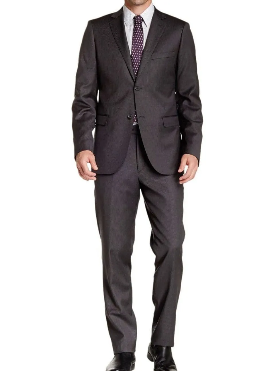 Zanetti Mens Slim Fit Charcoal Gray Pinstriped Two Button Wool Suit