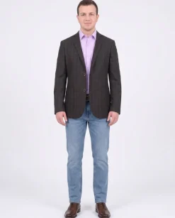 Zanetti Modern Fit Brown Plaid Wool Blazer Sportcoat With Patch Pockets
