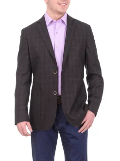 Zanetti Modern Fit Brown Plaid Wool Blazer Sportcoat With Patch Pockets