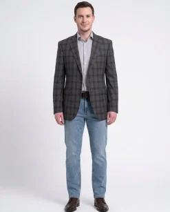 Zanetti Modern Fit Charcoal Gray Windowpane Two Button Wool Blazer Sportcoat