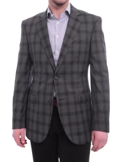 Zanetti Modern Fit Charcoal Gray Windowpane Two Button Wool Blazer Sportcoat