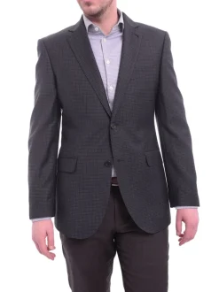 Zanetti Modern Fit Navy Blue Check Two Button Wool Blazer Sportcoat