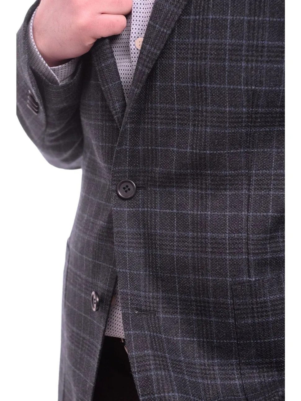 Zanetti Modern Fit Navy Blue Glen Plaid Blazer Sportcoat With Patch Pockets
