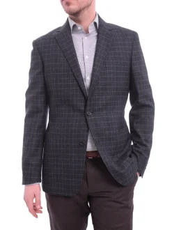 Zanetti Modern Fit Navy Blue Glen Plaid Blazer Sportcoat With Patch Pockets