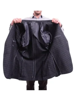 Zanetti Modern Fit Navy Blue Glen Plaid Blazer Sportcoat With Patch Pockets