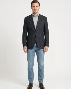 Zanetti Modern Fit Navy Blue Glen Plaid Blazer Sportcoat With Patch Pockets