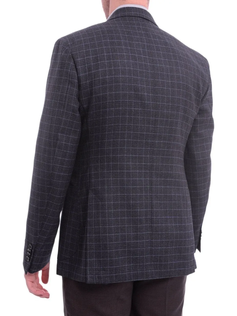 Zanetti Modern Fit Navy Blue Glen Plaid Blazer Sportcoat With Patch Pockets