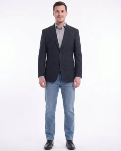 Zanetti Modern Fit Navy Blue Textured Wool Blazer Sportcoat With Patch Pockets