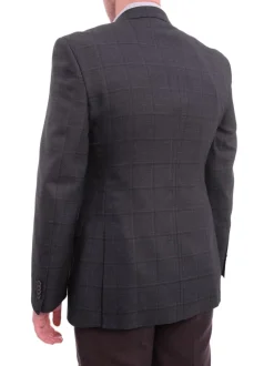 Zanetti Modern Fit Navy Blue Windowpane Two Button Wool Blazer Sportcoat