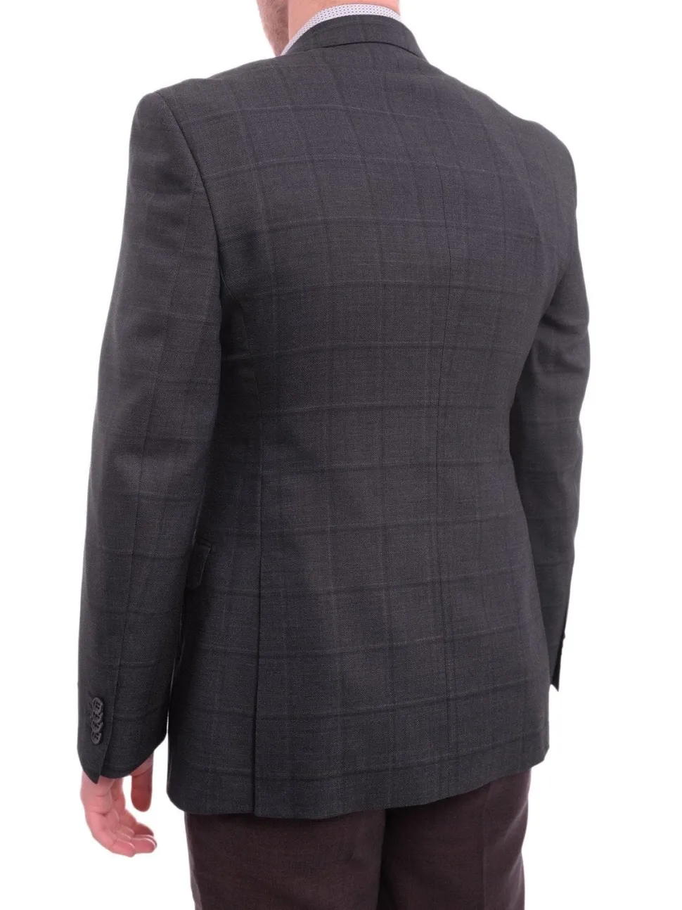 Zanetti Modern Fit Navy Blue Windowpane Two Button Wool Blazer Sportcoat