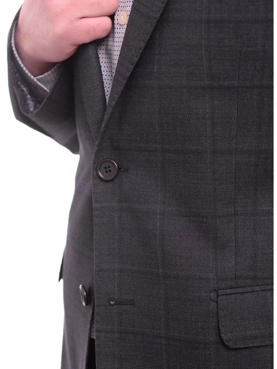 Zanetti Modern Fit Navy Blue Windowpane Two Button Wool Blazer Sportcoat