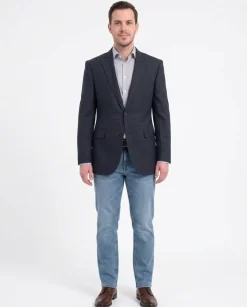 Zanetti Modern Fit Navy Blue Windowpane Two Button Wool Blazer Sportcoat