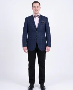 Zanetti Regular Fit Navy Blue Plaid Two Button Wool Blazer Sportcoat
