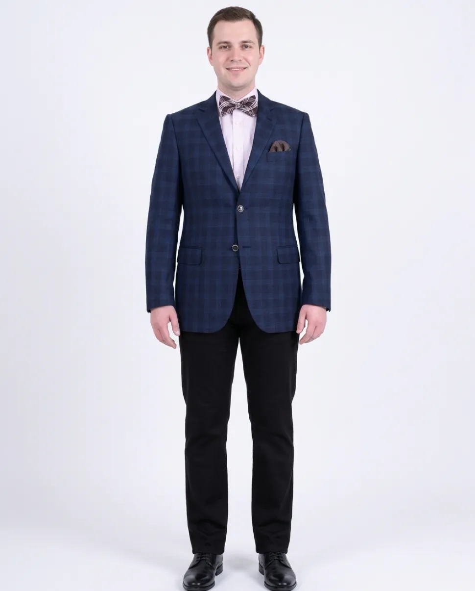 Zanetti Regular Fit Navy Blue Plaid Two Button Wool Blazer Sportcoat