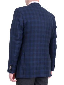 Zanetti Regular Fit Navy Blue Plaid Two Button Wool Blazer Sportcoat