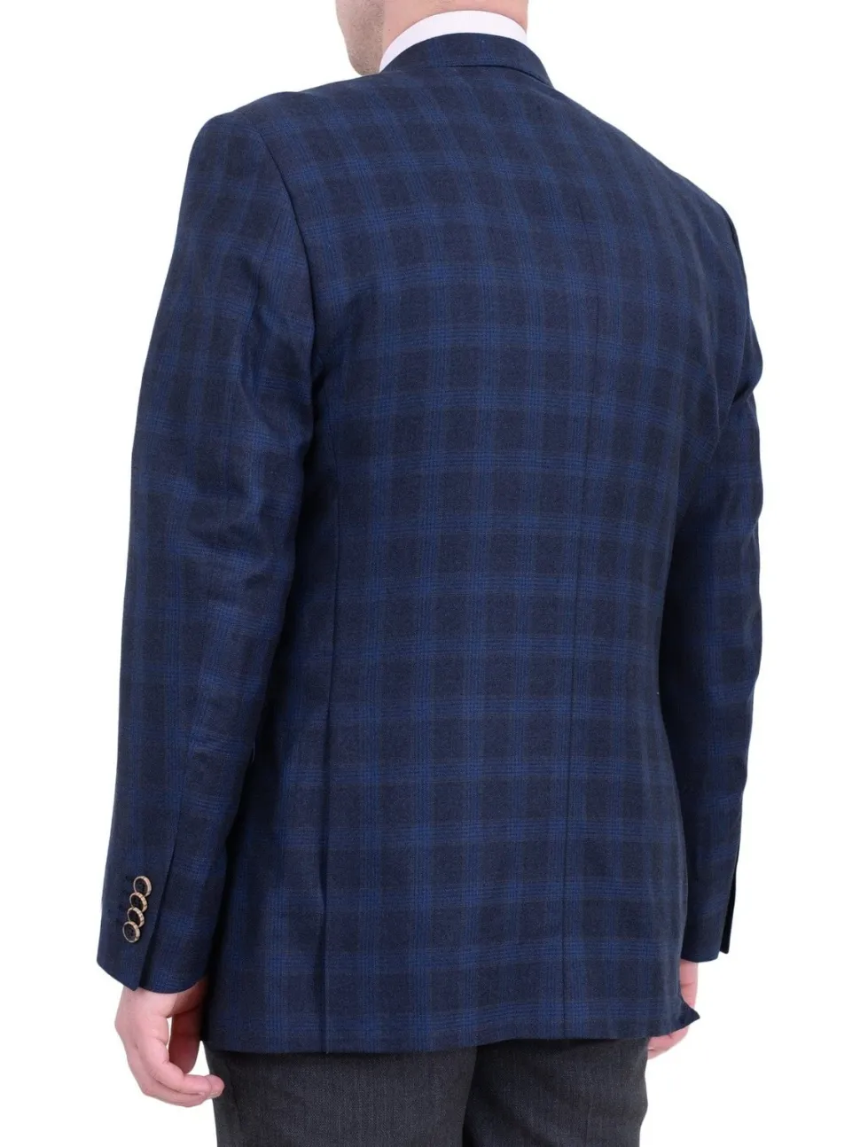 Zanetti Regular Fit Navy Blue Plaid Two Button Wool Blazer Sportcoat
