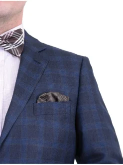 Zanetti Regular Fit Navy Blue Plaid Two Button Wool Blazer Sportcoat