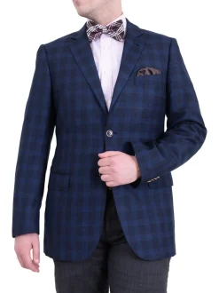 Zanetti Regular Fit Navy Blue Plaid Two Button Wool Blazer Sportcoat