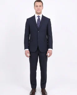 Zanetti Slim Fit Navy Blue Textured Two Button Wool Suit