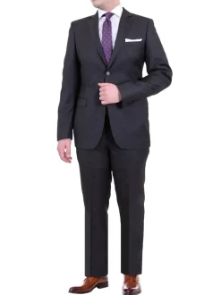 Zanetti Slim Fit Solid Gray Two Button Wool Suit