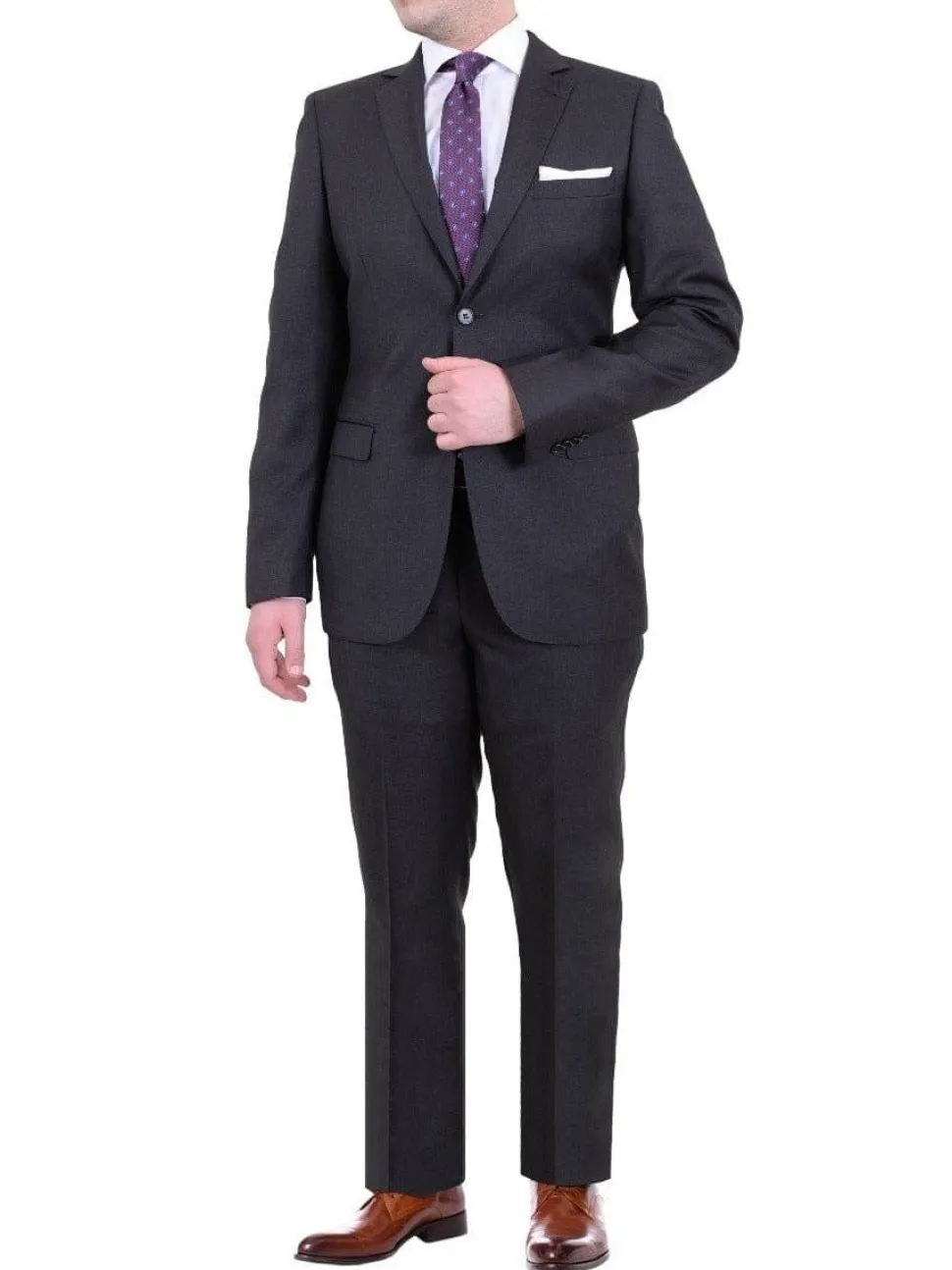 Zanetti Slim Fit Solid Gray Two Button Wool Suit